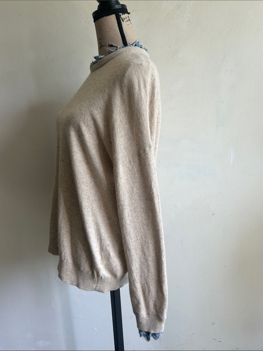 Boden Lydia Woven Frill Cashmere Blend Beige Sweater Size 14 - Picture 10 of 15